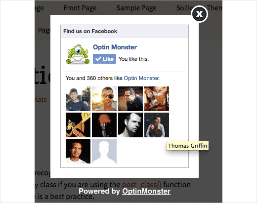 Всплывающее окно OptinMonster Facebook