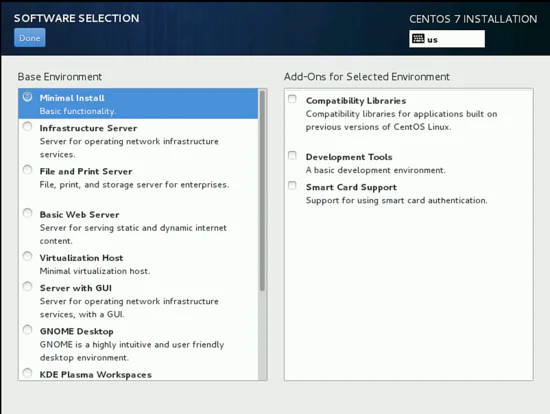 Выбор минимальной установки CentOS 7