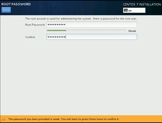 Создание пароля при установки CentOS 7