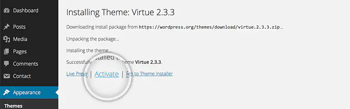 Активация скачанное темы в WordPress