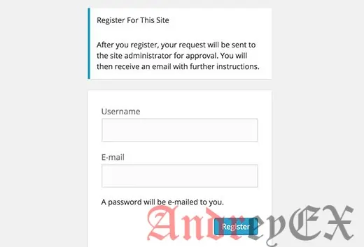 Экран информирования при регистрации пользователя пользователей