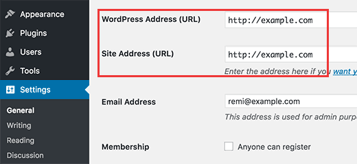 Изменение адреса WordPress и адреса сайта варианты из админки