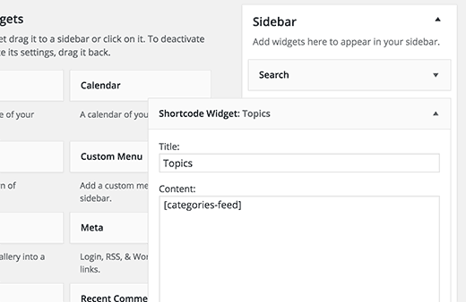 Шорткод в виджете