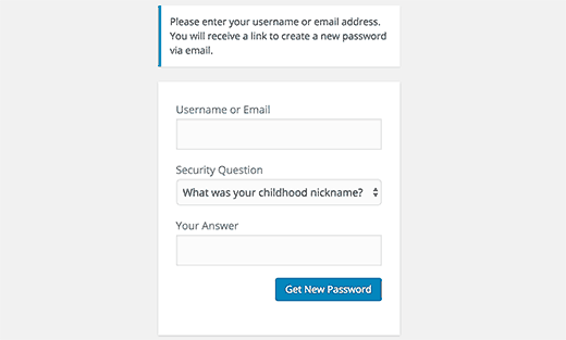 Страница сброса пароля с дополнительным вопросом в WordPress