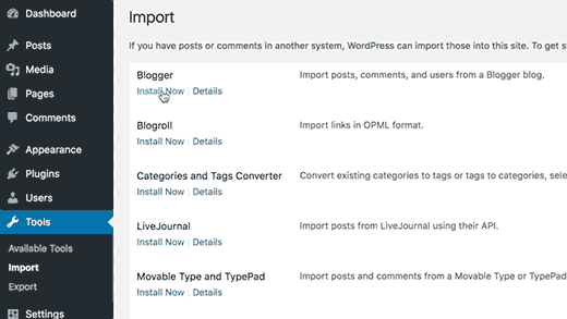 Установка плагина импорта в WordPress 4.6
