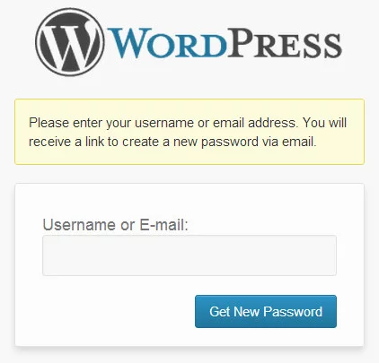 Окно ввода пароля для восстановления в WordPress