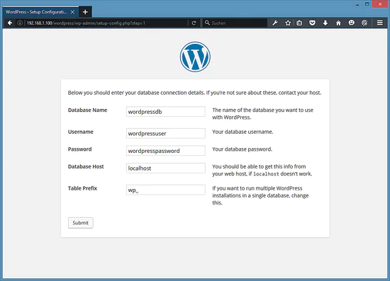 Введите данные в базе данных WordPress.