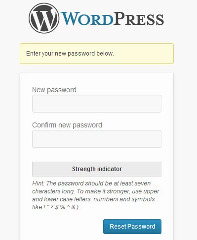 Введите новый пароль для вашей учетной записи в WordPress
