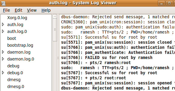 Пользовательский интерфейс Ubuntu System Log Viewer