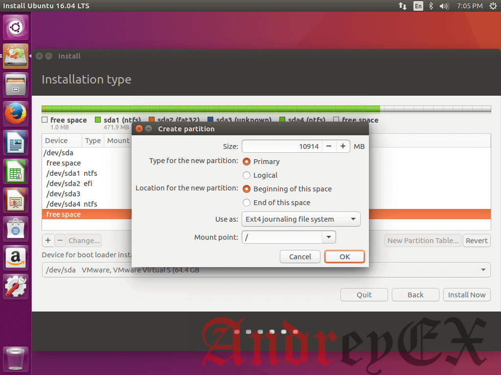 Создание корневого раздела для Ubuntu 16.04