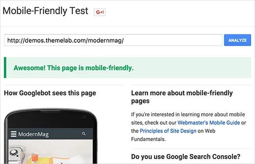 Тестирование чувствительной темы против Google Mobile-fiendly