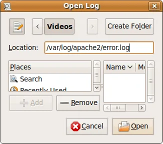 Ubuntu System Log Viewer - Открыть файл лога пользователя