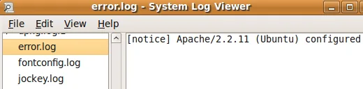 Ubuntu System Log Viewer показывает лог ошибок сервера Apache