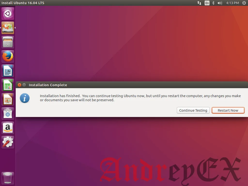 Установка Ubuntu 16.04 завершена