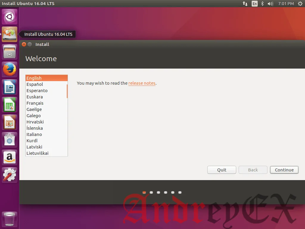 Выберите язык при установки Ubuntu 16.04