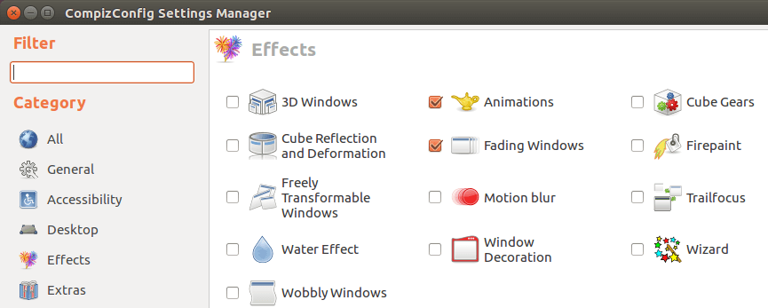 Отключить эффекты, чтобы сделать Ubuntu быстрее