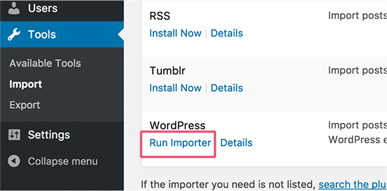 Запуск импортера в WordPress