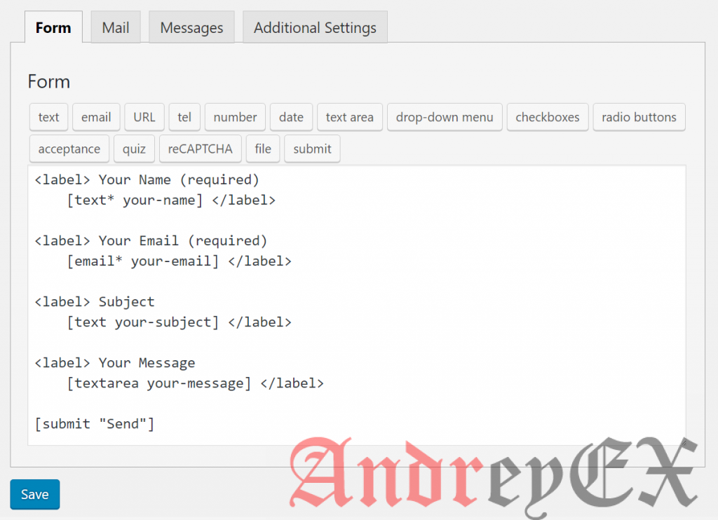Интерфейс строителя Контактной формы 7