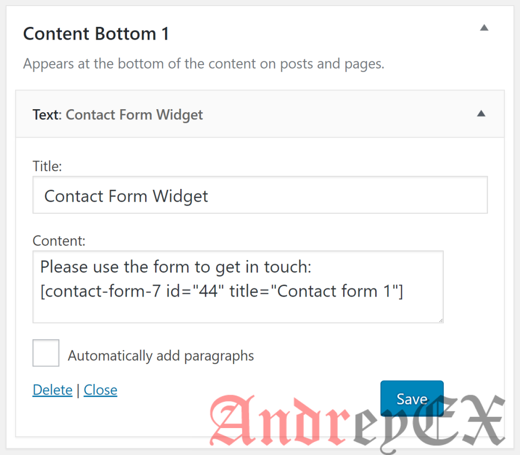 Как добавить форму шорткод в текстовый виджет