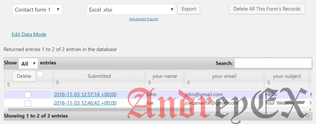 Плагин базы данных в контактной форме