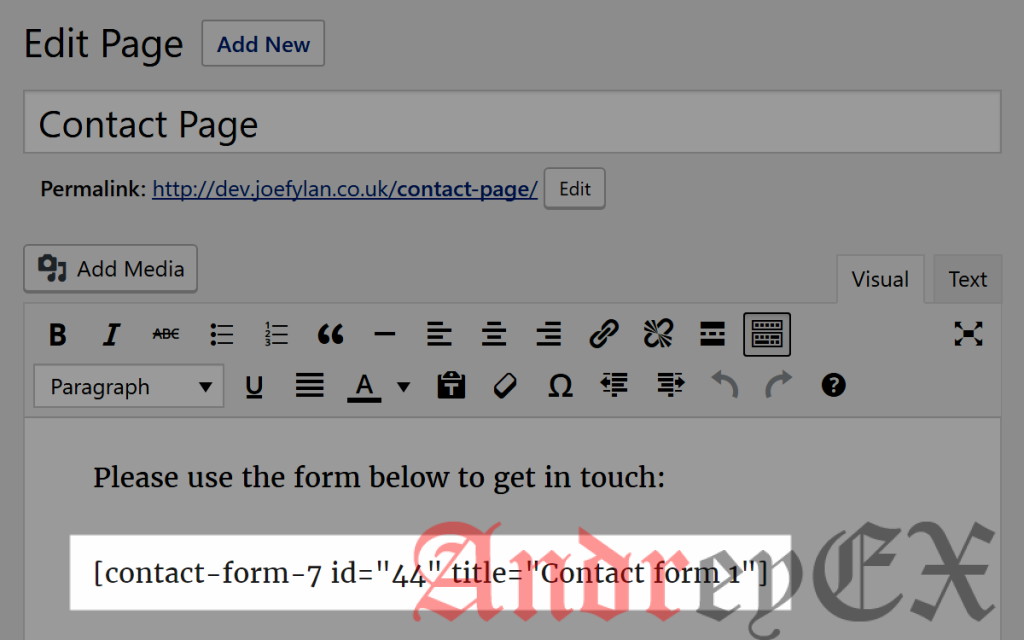 Шорткод Contact Form 7 на странице в WordPress