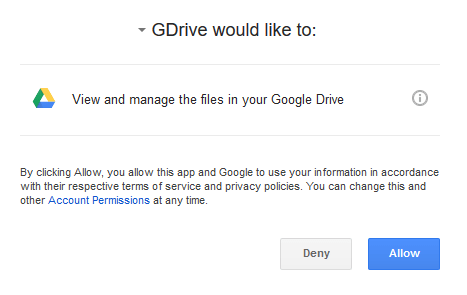 Разрешение доступа на GDrive