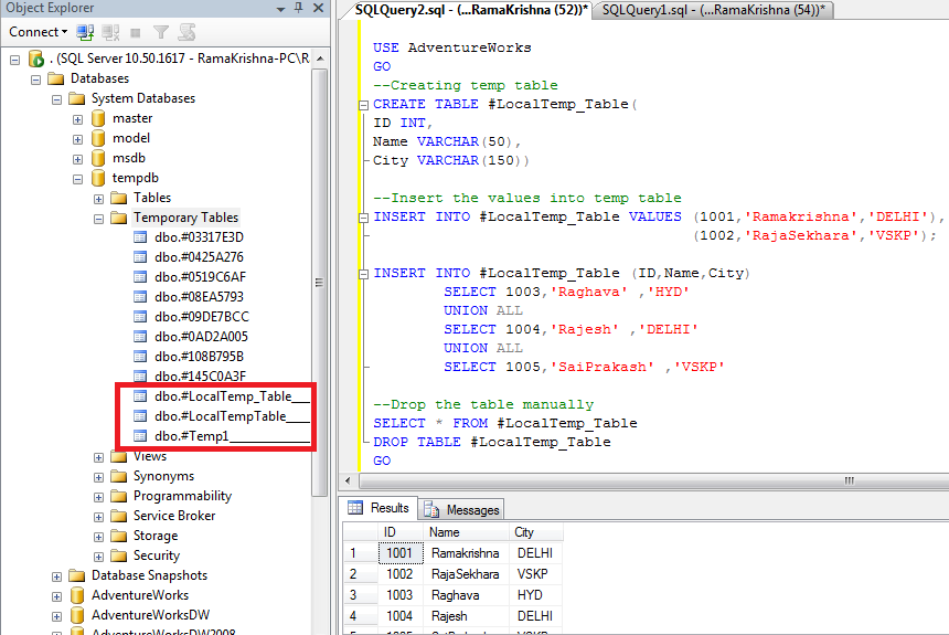 SQL - Временные таблицы