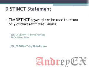 SQL - ключевое слово Distinct