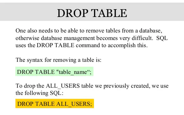 SQL - удаление таблиц