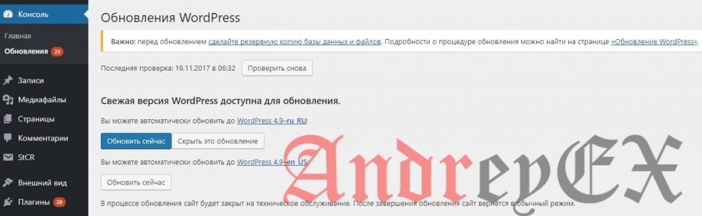 WordPress - Обновление версии