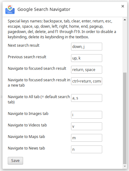 Google Search Navigator - расширенная клавиатура для навигации в Google поиске