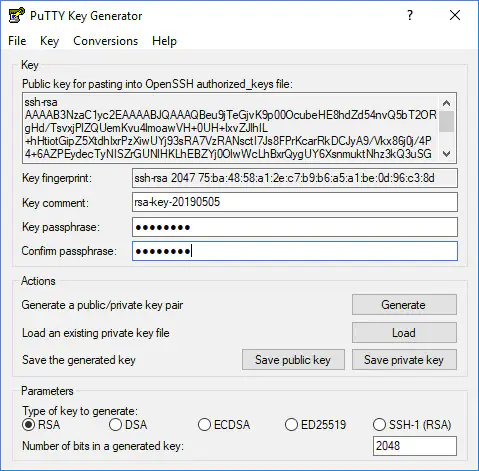 Генерация ключей SSH в Windows с помощью PuTTYgen