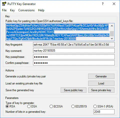 Генерация ключей SSH в Windows с помощью PuTTYgen