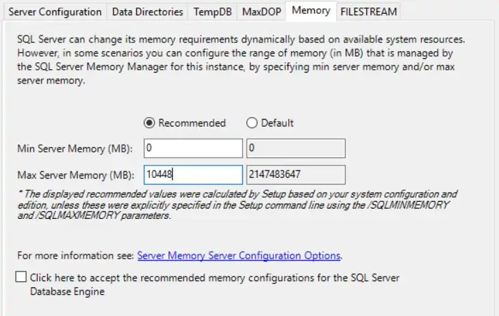 Советы по установке компонента базы данных SQL Server Engine