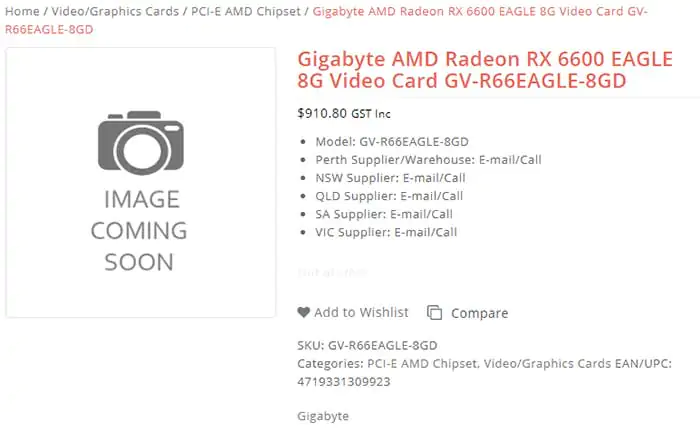 На фото Gigabyte Radeon RX 6600 Eagle, представленная продавцом