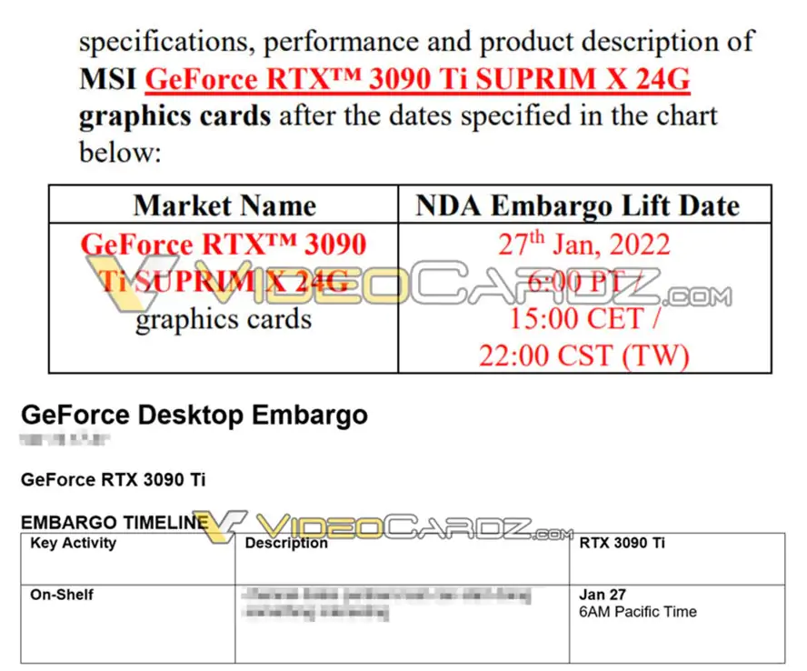 Утечка подробностей запуска MSI GeForce RTX 3090 Ti Suprim X 24G