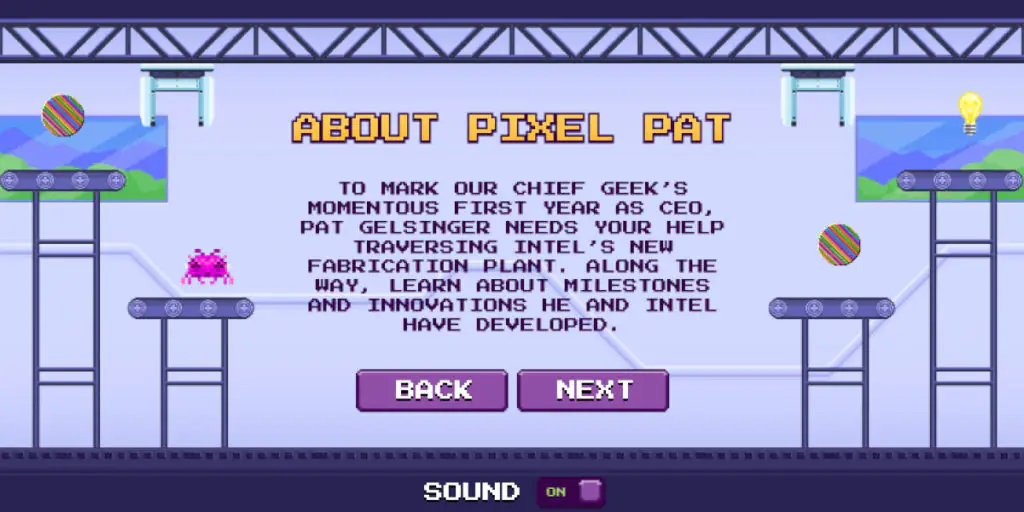 Intel PixelPat — 8-битная игра, посвященная первому году работы Пэта Гелсингера на посту генерального директора.