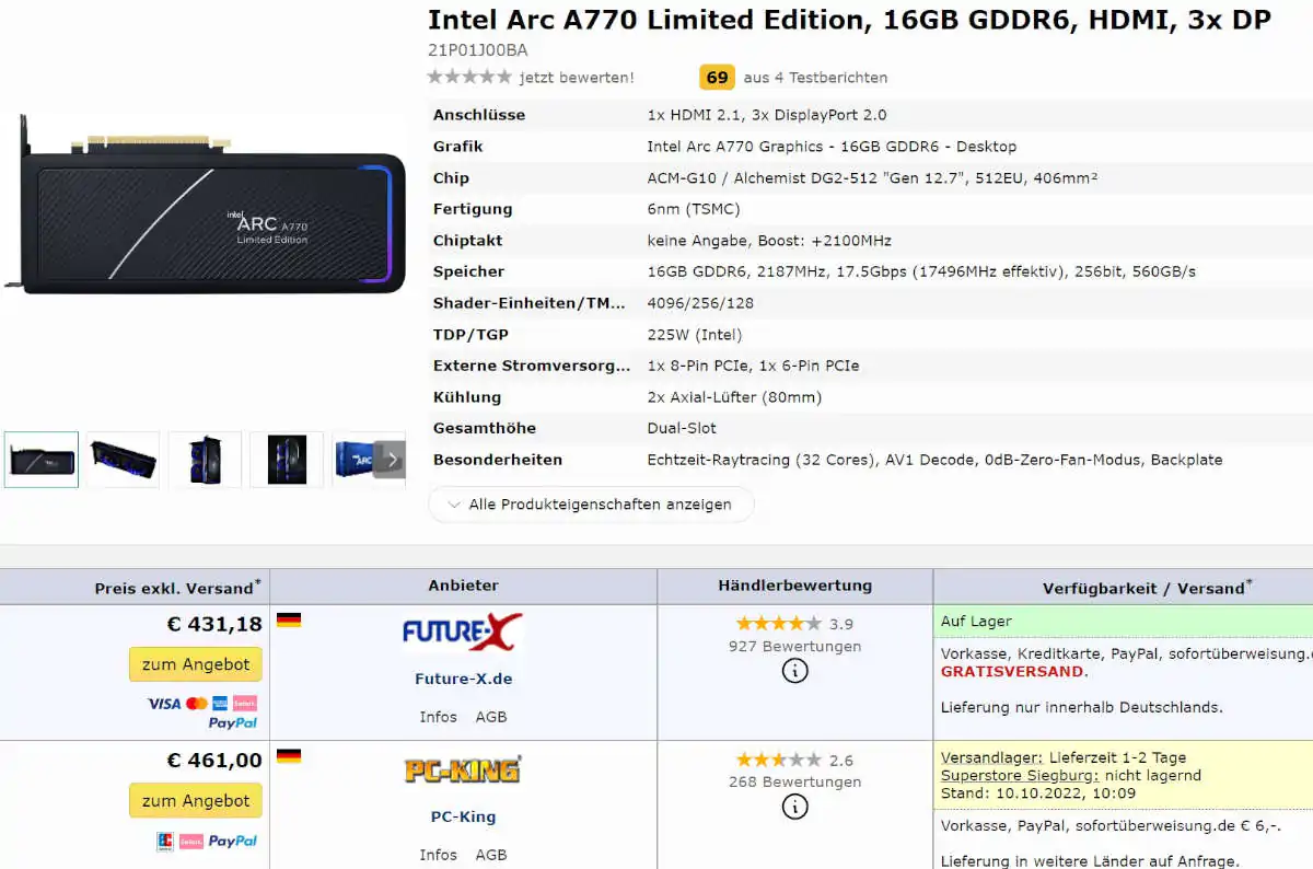 Видеокарта Intel Arc A770 Limited Edition уже распродана в немецких розничных магазинах