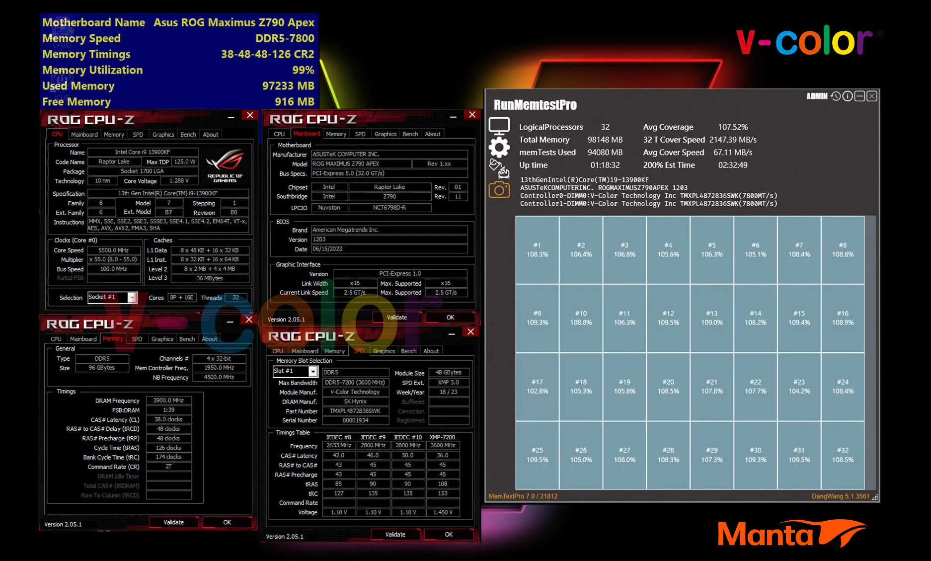V-Color представляет память Manta XPrism DDR5-7800 RGB в колоссальных упаковках по 96 ГБ 2