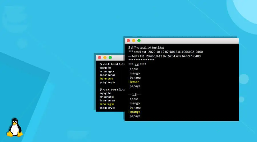 Примеры команд diff в Linux