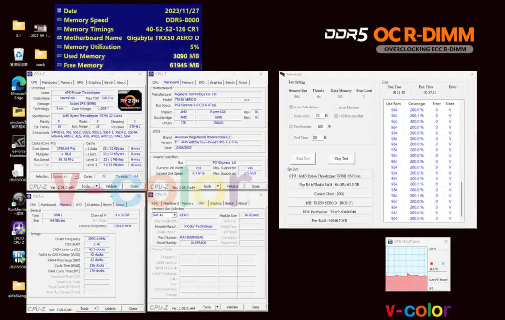 V-Color DDR5 R-DIMM обеспечивает скорость 8000 МТ/с на AMD Threadripper