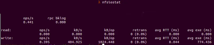 Рис. 3 : nfsiostat показана общая информация о клиенте NFS