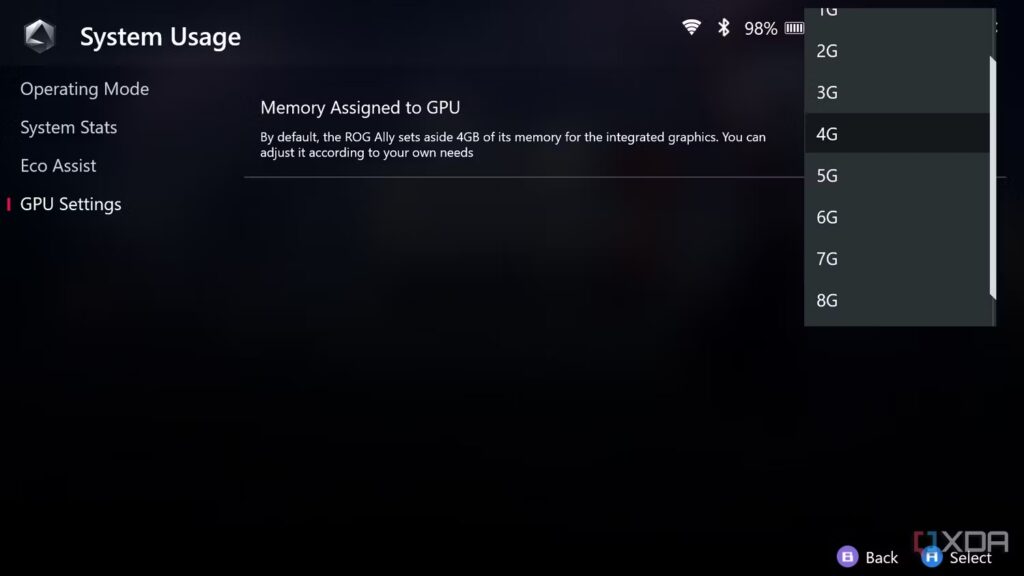 Вам следует увеличить объем видеопамяти вашего Asus ROG Ally для повышения производительности