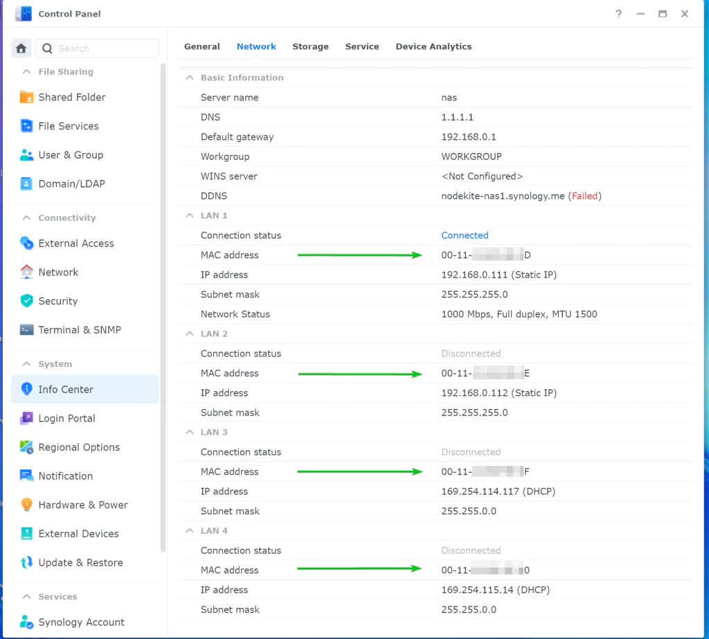 Как найти MAC-адрес сетевых интерфейсов Synology NAS