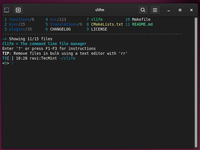 Clifm – молниеносный файловый менеджер командной строки для Linux