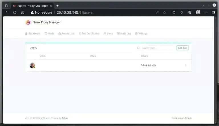 Пользователи Nginx Proxy Manager.