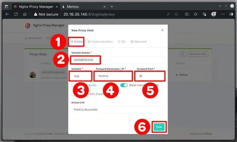 Добавление прокси-узла в Nginx Proxy Manager.