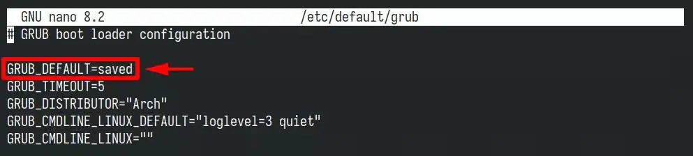 Измените настройки GRUB по умолчанию в Arch Linux.