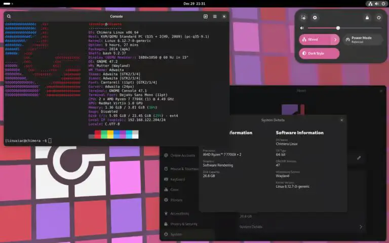 Chimera Linux работает под управлением GNOME.