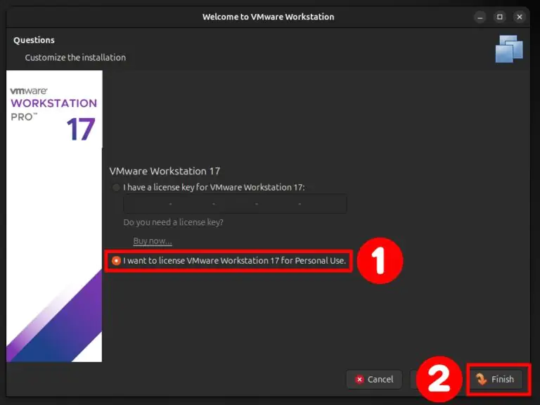 Выберите тип лицензии VMware Workstation.